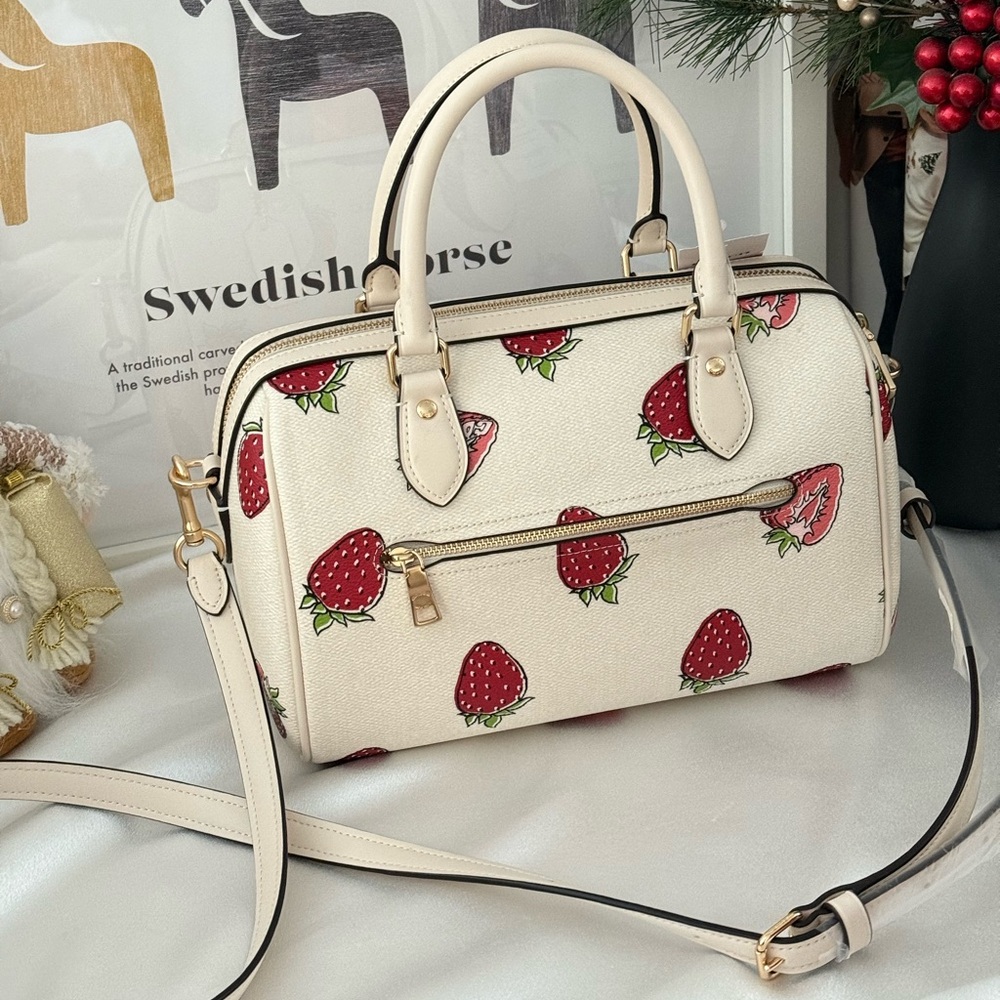 Coach Rowan Satchel Bag With Strawberry Print CAL63 - Picture 4 of 11